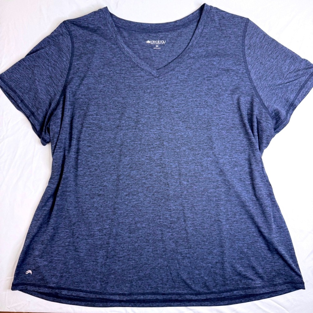 Ideology Womens Plus Size 3X Heathered Blue V-Neck Short Sleeve Activewear Tee
